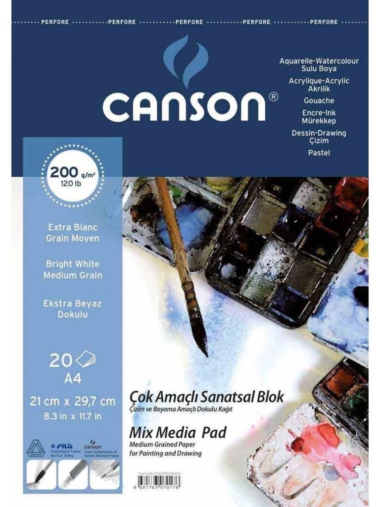 Canson Çok Amaçlı Sanatsal Blok Mix Media Pad 200gr A4 20 Yaprak
