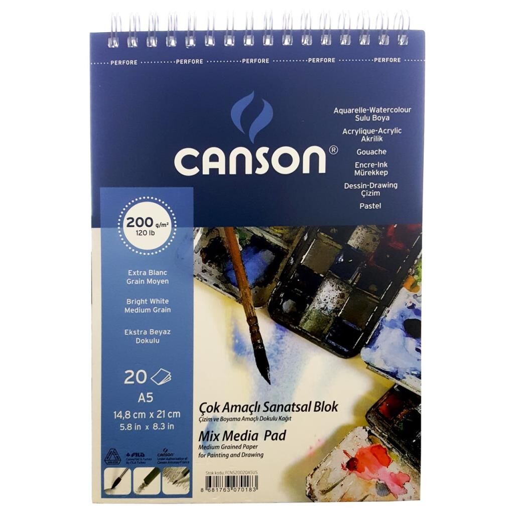Canson Çok Amaçlı Sanatsal Blok Mix Media Pad 200gr A5 20 Yaprak