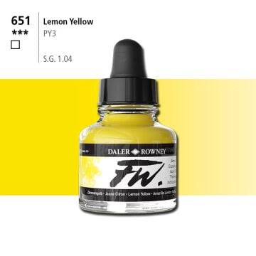 Daler Rowney Fw Acrylic Artisits Ink 29.5 ml Damlalıklı Cam Şişe Lemon Yellow 651