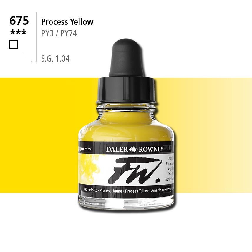 Daler Rowney Fw Acrylic Artisits Ink 29.5 ml Damlalıklı Cam Şişe Procces Yellow 675