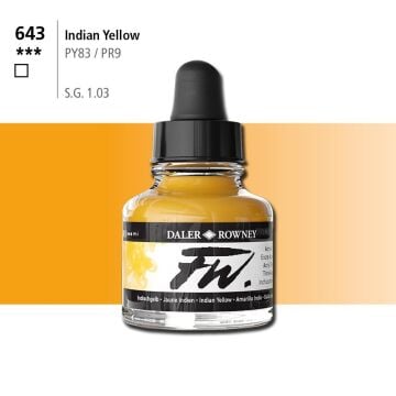 Daler Rowney Fw Acrylic Artisits Ink 29.5 ml Damlalıklı Cam Şişe Indian Yellıw 643