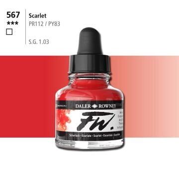 Daler Rowney Fw Acrylic Artisits Ink 29.5 ml Damlalıklı Cam Şişe Scarlet 567
