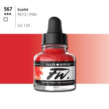 Daler Rowney Fw Acrylic Artisits Ink 29.5 ml Damlalıklı Cam Şişe Scarlet 567