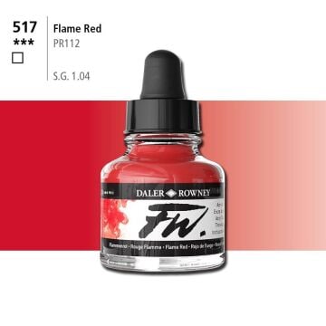 Daler Rowney Fw Acrylic Artisits Ink 29.5 ml Damlalıklı Cam Şişe Flame Red 517