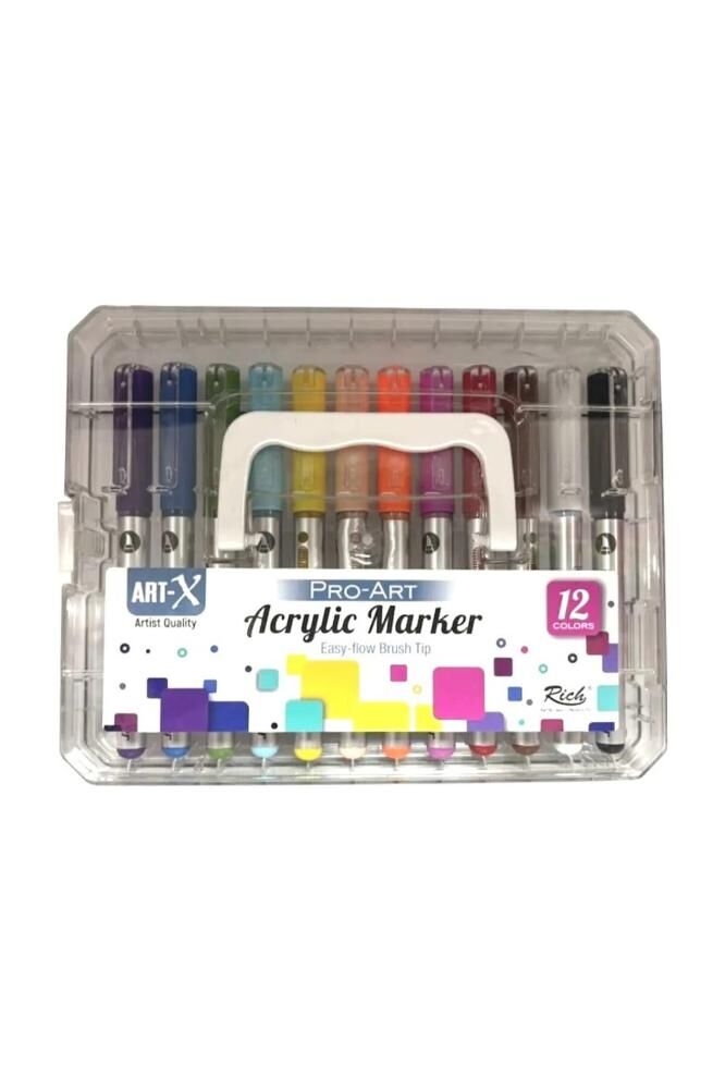 Art-X Pro-Art Fırça Uçlu Akrilik Marker 12 Renk Kristal Kutu