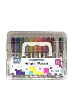 Art-X Pro-Art Fırça Uçlu Akrilik Marker 12 Renk Kristal Kutu