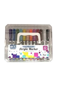 Art-X Pro-Art Fırça Uçlu Akrilik Marker 12 Renk Kristal Kutu