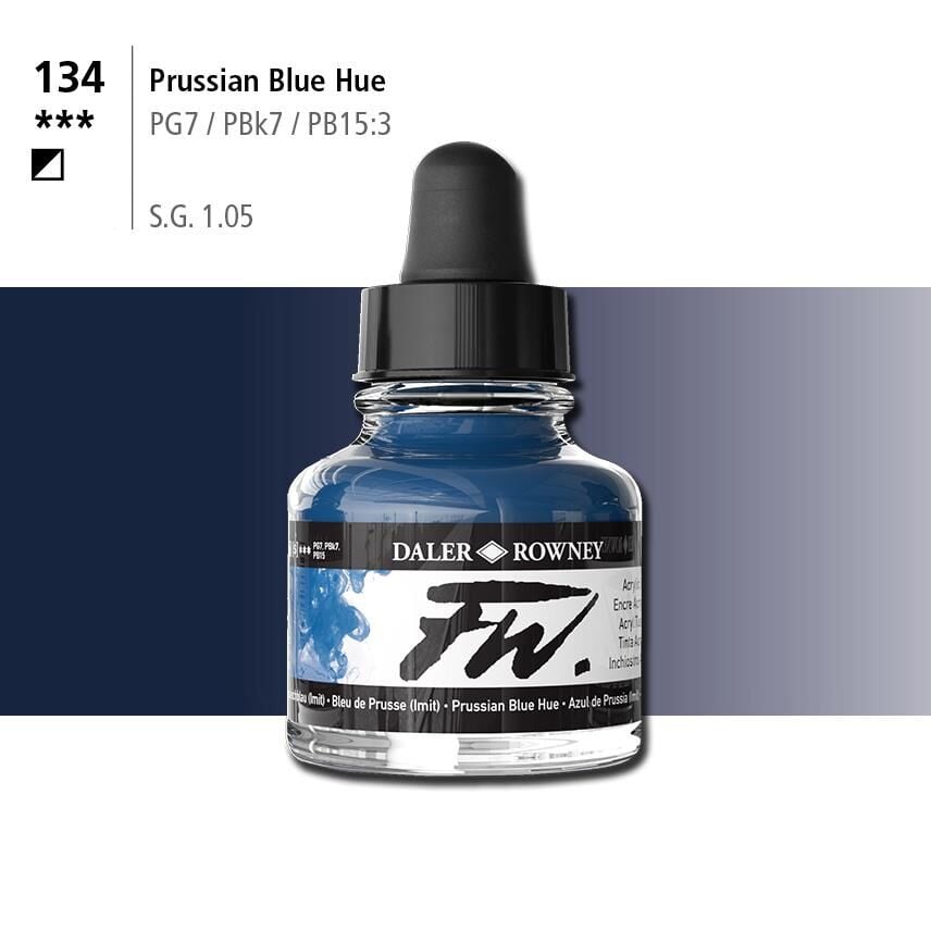 Daler Rowney Fw Acrylic Artisits Ink 29.5 ml Damlalıklı Cam Şişe Prussian Blue 134