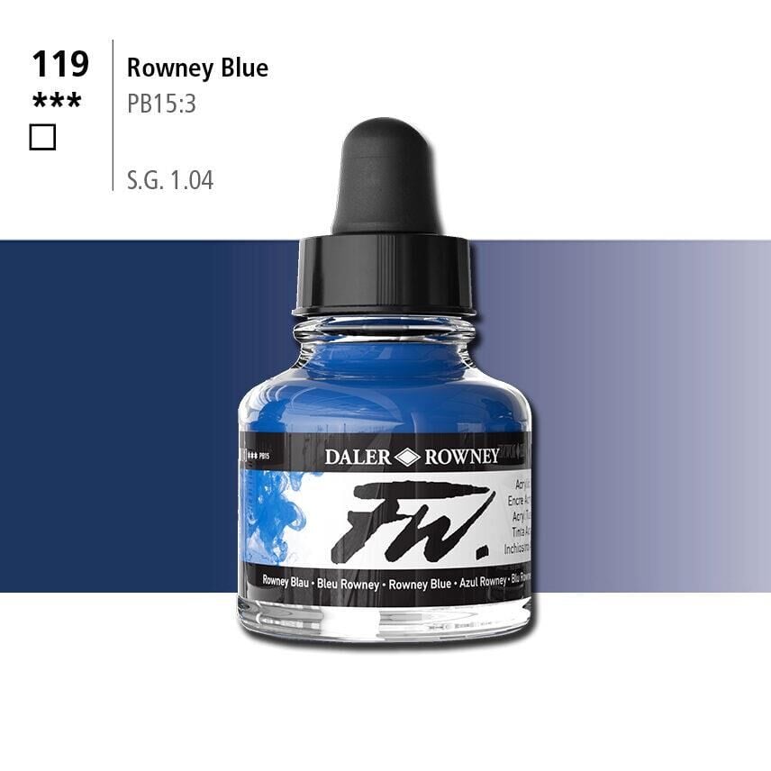 Daler Rowney Fw Acrylic Artisits Ink 29.5 ml Damlalıklı Cam Şişe Rowney Blue 119