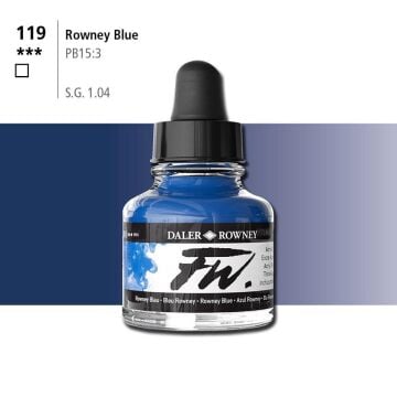 Daler Rowney Fw Acrylic Artisits Ink 29.5 ml Damlalıklı Cam Şişe Rowney Blue 119