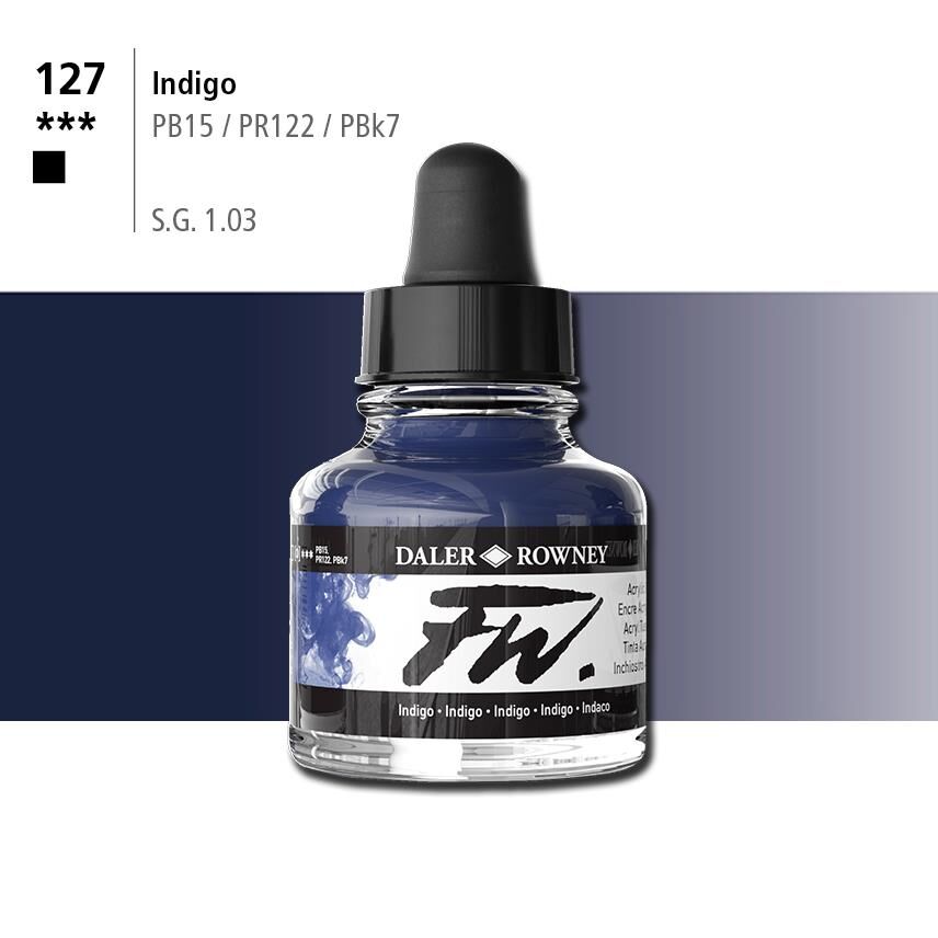 Daler Rowney Fw Acrylic Artisits Ink 29.5 ml Damlalıklı Cam Şişe Indigo 127