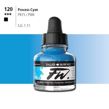 Daler Rowney Fw Acrylic Artisits Ink 29.5 ml Damlalıklı Cam Şişe Procces Cyan 120