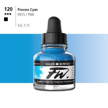 Daler Rowney Fw Acrylic Artisits Ink 29.5 ml Damlalıklı Cam Şişe Procces Cyan 120