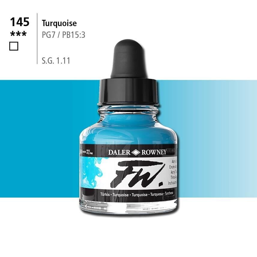 Daler Rowney Fw Acrylic Artisits Ink 29.5 ml Damlalıklı Cam Şişe Turquoise 145