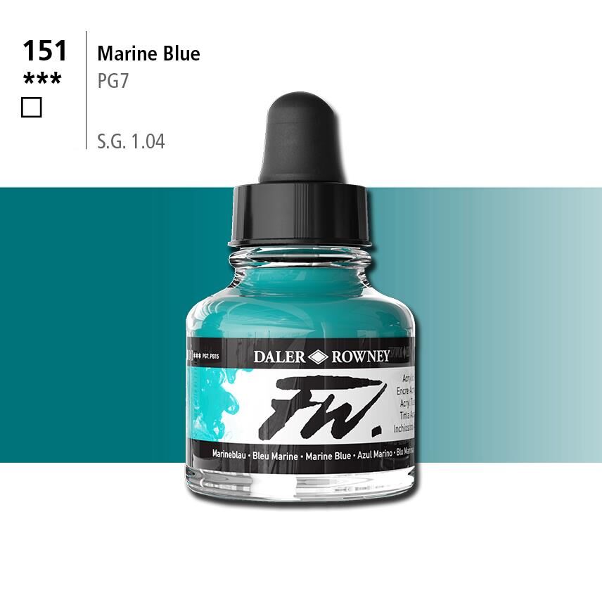 Daler Rowney Fw Acrylic Artisits Ink 29.5 ml Damlalıklı Cam Şişe Marine Blue 151