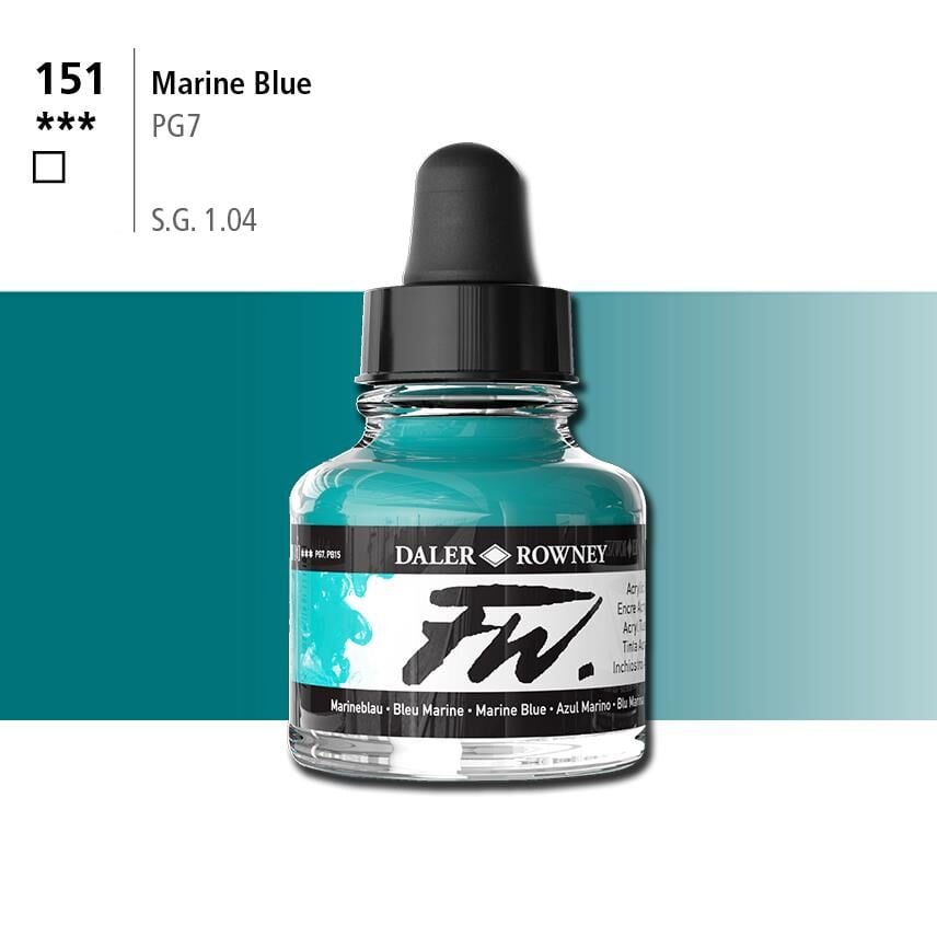 Daler Rowney Fw Acrylic Artisits Ink 29.5 ml Damlalıklı Cam Şişe Marine Blue 151