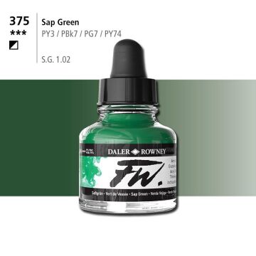 Daler Rowney Fw Acrylic Artisits Ink 29.5 ml Damlalıklı Cam Şişe Sap Green 375