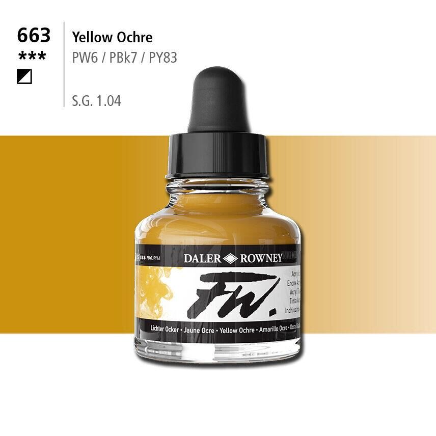 Daler Rowney Fw Acrylic Artisits Ink 29.5 ml Damlalıklı Cam Şişe Yellow Ochre 663