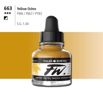 Daler Rowney Fw Acrylic Artisits Ink 29.5 ml Damlalıklı Cam Şişe Yellow Ochre 663