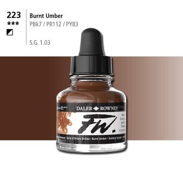 Daler Rowney Fw Acrylic Artisits Ink 29.5 ml Damlalıklı Cam Şişe Burnt Umber 223