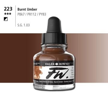 Daler Rowney Fw Acrylic Artisits Ink 29.5 ml Damlalıklı Cam Şişe Burnt Umber 223