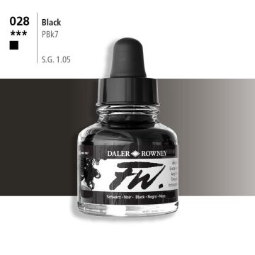 Daler Rowney Fw Acrylic Artisits Ink 29.5 ml Damlalıklı Cam Şişe Black India 028