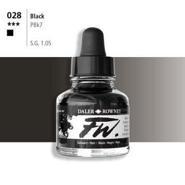 Daler Rowney Fw Acrylic Artisits Ink 29.5 ml Damlalıklı Cam Şişe Black India 028