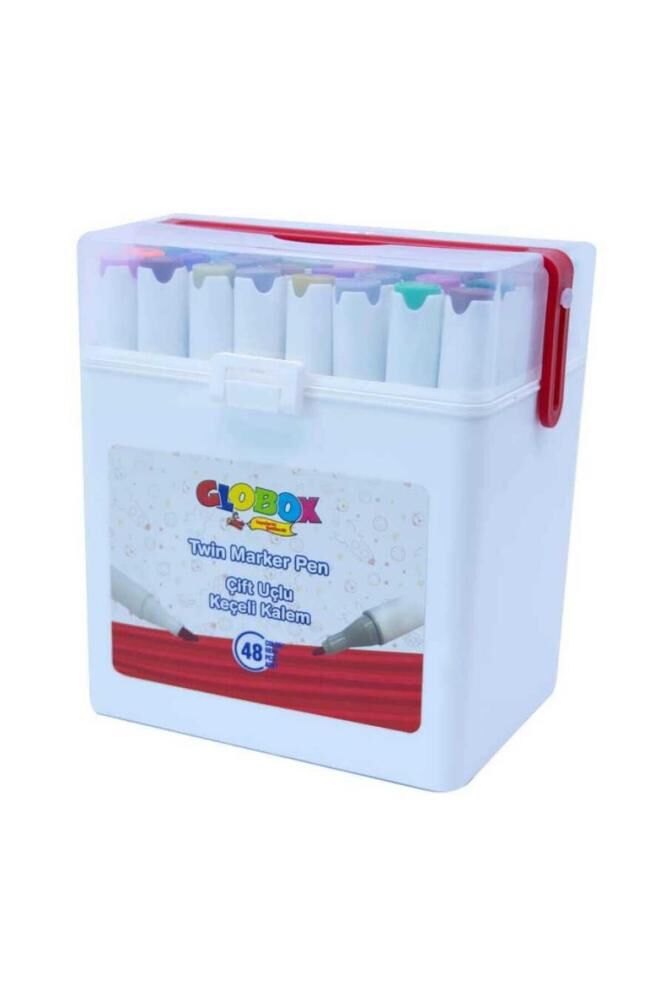 Globox Twin Marker Set Çift Uçlu Keçeli Kalem 48 Renk Plastik Çantalı