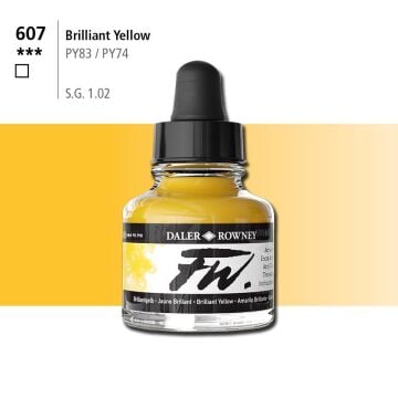 Daler Rowney Fw Acrylic Artisits Ink 29.5 ml Damlalıklı Cam Şişe Brilliant Yellow 607