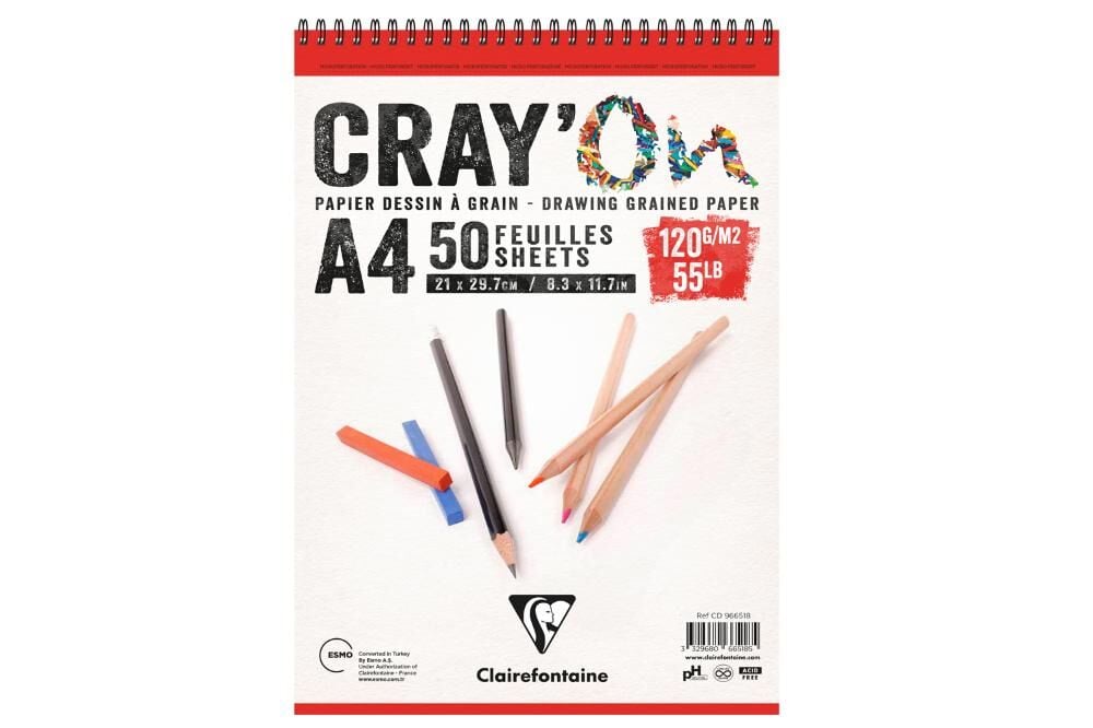 Clairefontaine Cray-on Çizim Bloğu A4 120gr 50 Yaprak Üstten Spiral