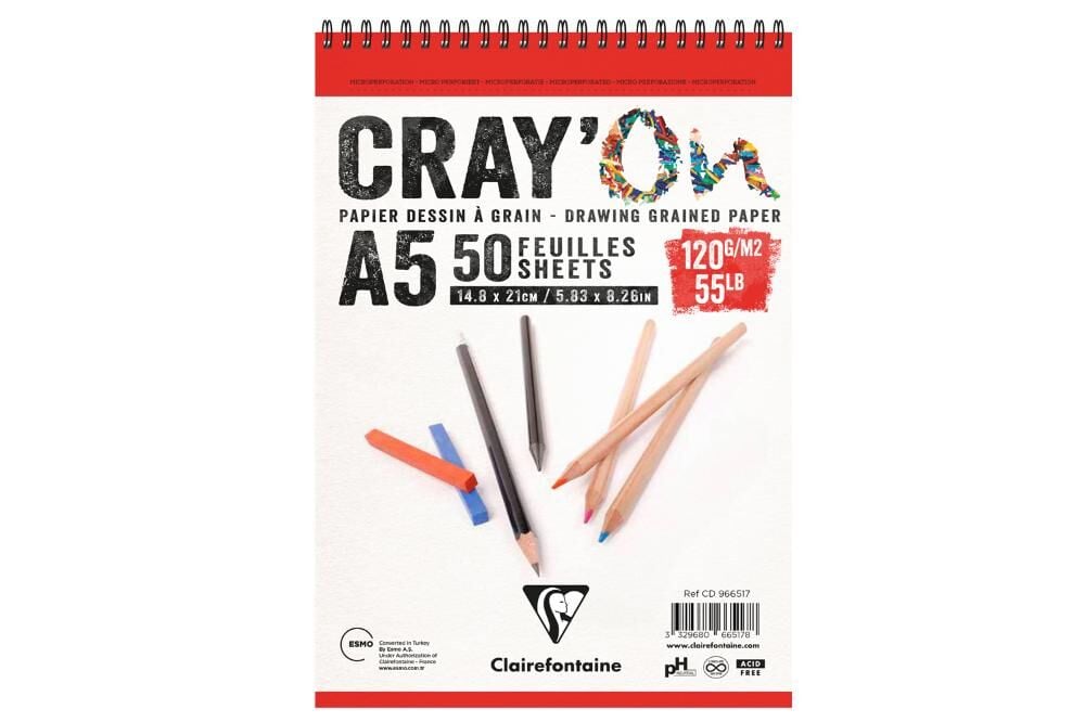 Clairefontaine Cray-on Çizim Bloğu A5 120gr 50 Yaprak Üstten Spiralli