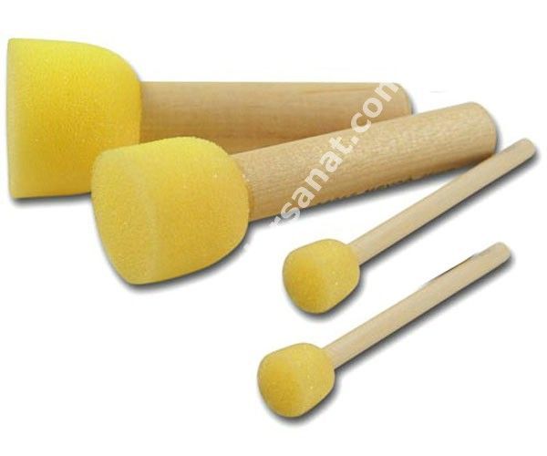 Tampon Ahşap Saplı Sünger Fırça Seti 4'lü Ponpon