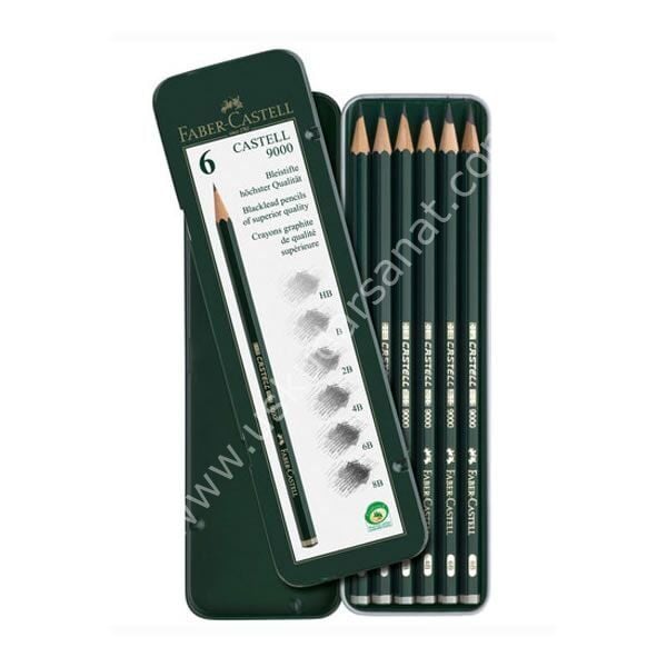 Faber Castell 9000 Dereceli Metal Kutu -(HB-B-2B-4B-6B-8B-)