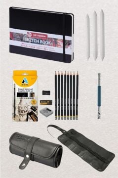 Eskiz Başlangıç Seti Karakalem Defter Seti Çizim Seti Karakalem Başlangıç Seti Art Creation 17 PARÇA Siyah