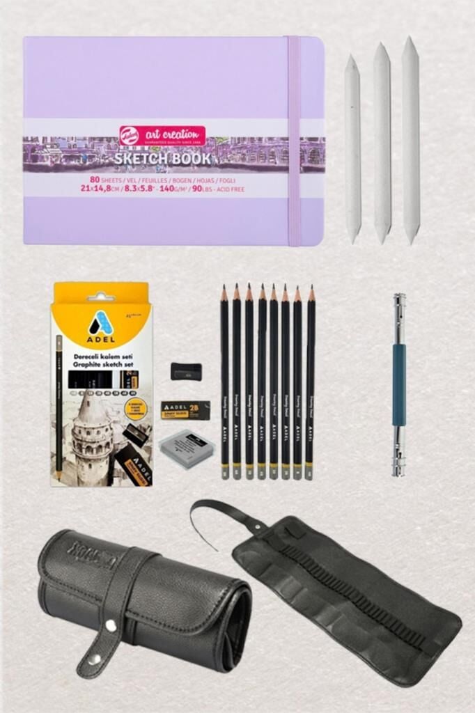 Eskiz Başlangıç Seti Karakalem Defter Seti Çizim Seti Karakalem Başlangıç Seti Art Creation 17 PARÇA Eflatun