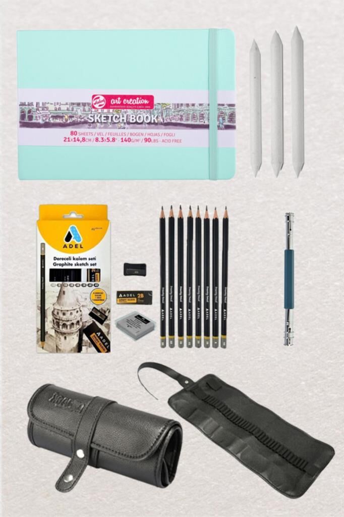 Eskiz Başlangıç Seti Karakalem Defter Seti Çizim Seti Karakalem Başlangıç Seti Art Creation 17 PARÇA NANE YEŞİLİ
