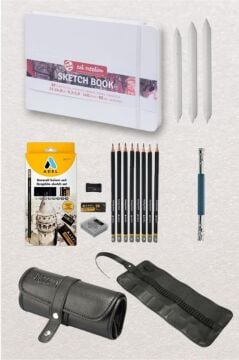 Eskiz Başlangıç Seti Karakalem Defter Seti Çizim Seti Karakalem Başlangıç Seti Art Creation 17 PARÇA Beyaz
