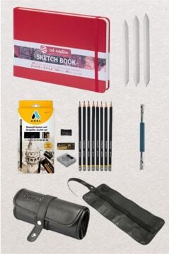 Eskiz Başlangıç Seti Karakalem Defter Seti Çizim Seti Karakalem Başlangıç Seti Art Creation 17 PARÇA Kırmızı