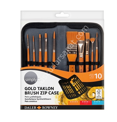 Daler Rowney Simply Çantalı Fırça Seti Gold Taklon 10'lu Set