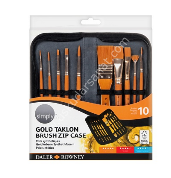 Daler Rowney Simply Çantalı Fırça Seti Gold Taklon 10'lu Set