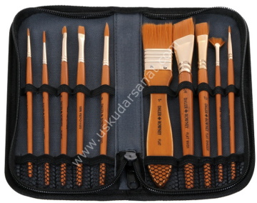 Daler Rowney Simply Çantalı Fırça Seti Gold Taklon 10'lu Set