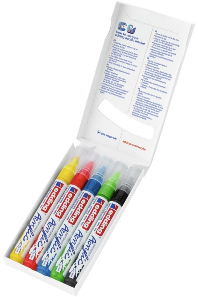 Edding Akrilik Markör 5’Li Paket (Temel) 2-3 Mm’Lik Yuvarlak Uç