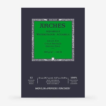 Arches Suluboya Blok Defter Doğal Beyaz Soğuk Pres 140lb 300gr 21x29,7 (A4) 12 Yaprak