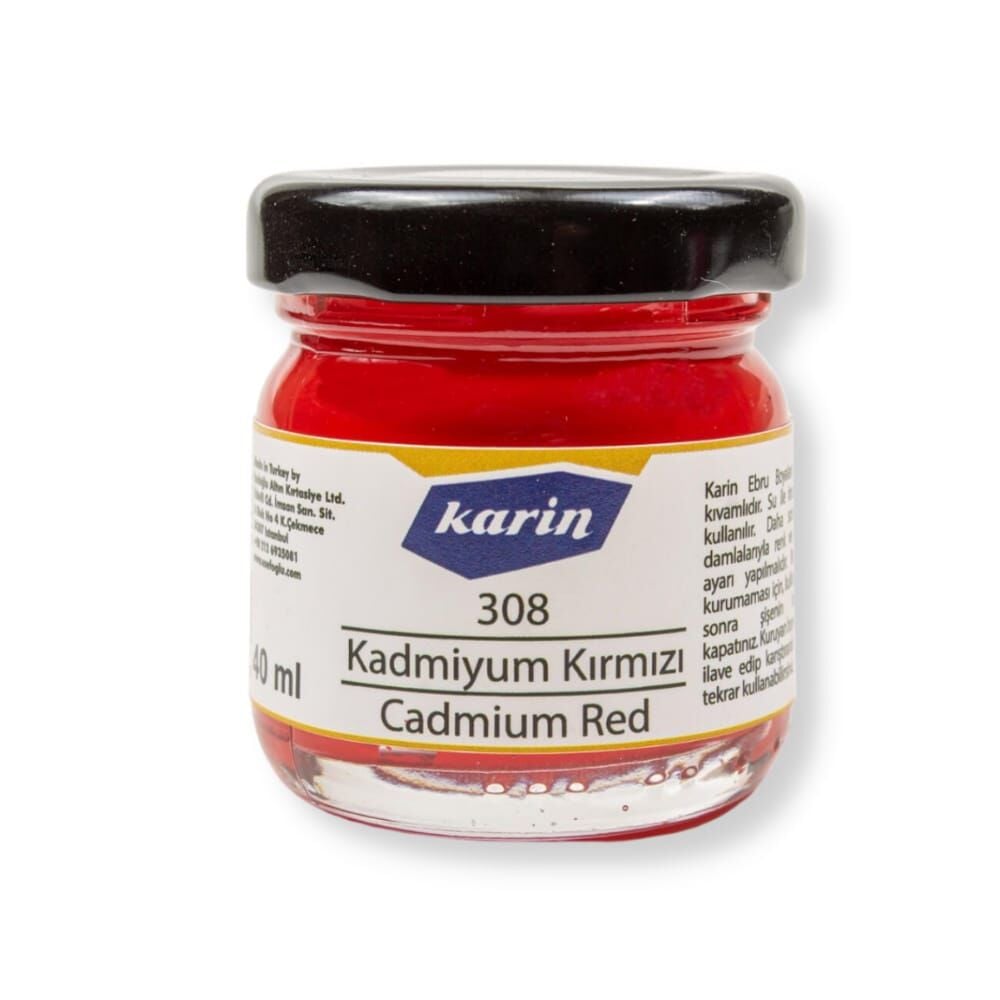 Karin Ezilmiş Geleneksel Ebru Boyası 40 ml 308 Kadmiyum Kırmızı