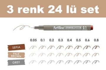 Artline Teknik Çizim Kalemi Set 24lü kahve-Gri-Sepia tonlar