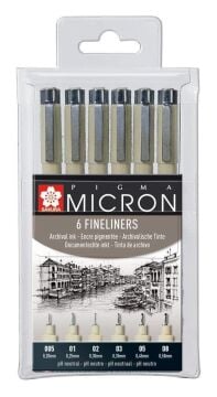 Sakura Pigma Micron Çizim Kalemi 6'lı Set (0.05 - 0.1 - 0.2 - 0.3 - 0.5 - 0.8)