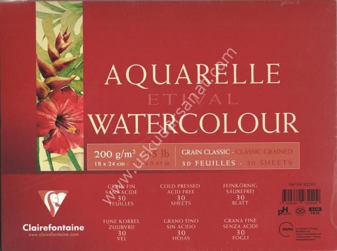 Clairefontaine Etival Klasik Suluboya Blok 18*24 200gr. 30yp. Uzun Kenarı Yapışkanlı