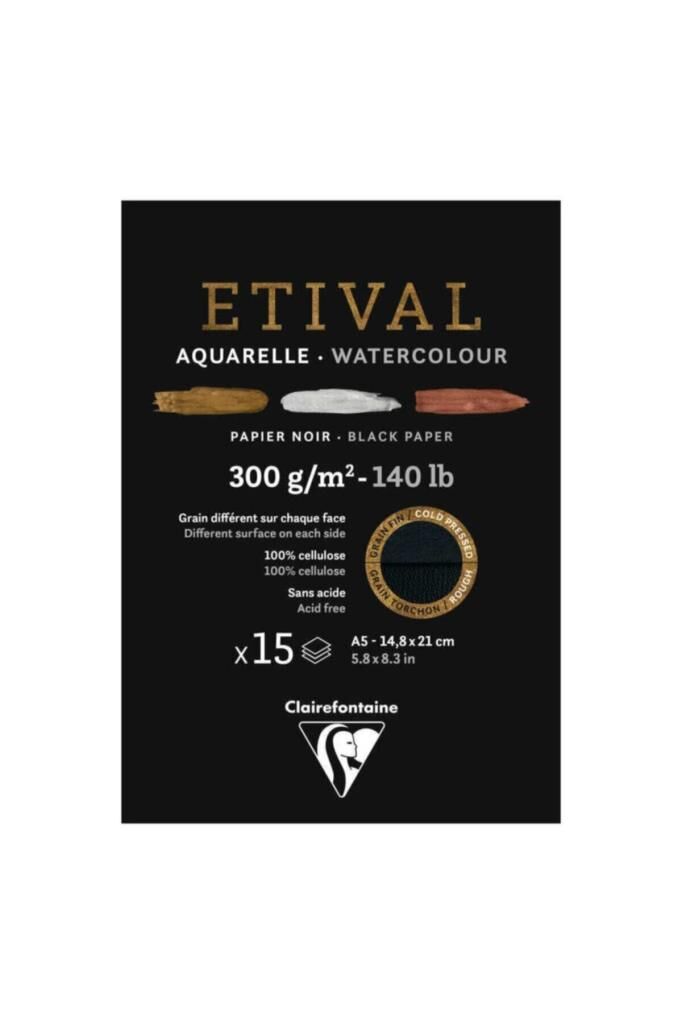 Clairefontaine Etival Dokulu Coldpress Suluboya Bloğu A5 300gr Siyah