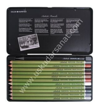 Daler Rowney Artists Sketching Pencils 12'li Teneke Kutu Set