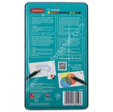 Derwent Artist Kuruboya Kalemi 12 Renk Teneke Kutu